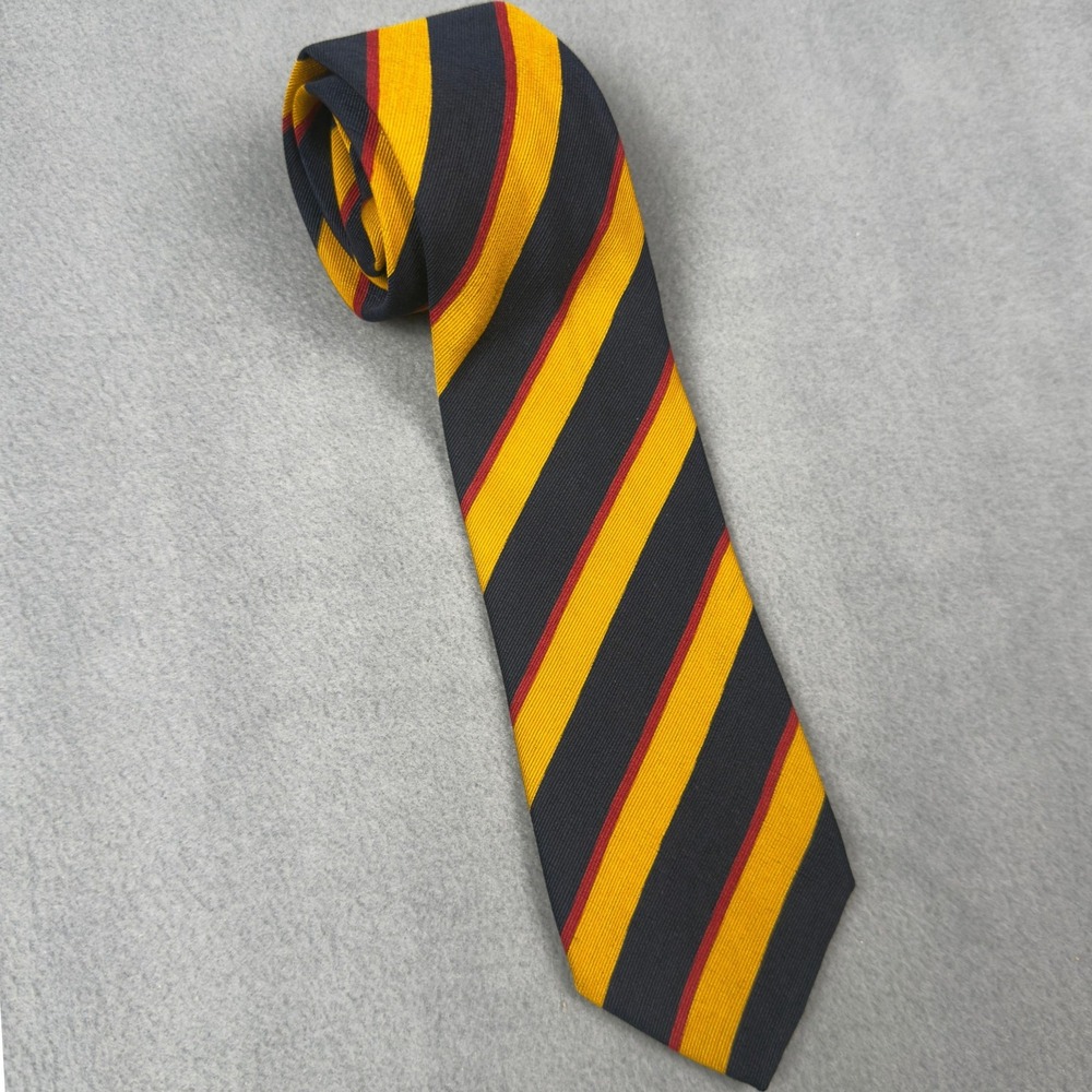 Gianni Versace Striped Silk Wool Tie Yellow Navy Red Made in Italy Necktie